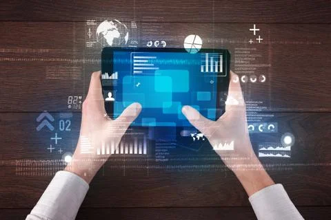 Hand holding tablet 库存照片