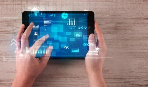 Hand holding tablet 스톡 사진