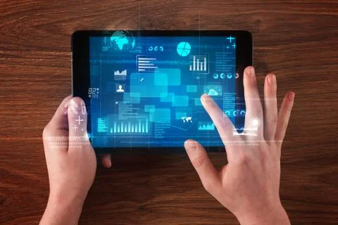 Hand holding tablet 库存照片