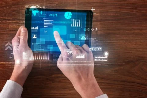 Hand holding tablet 库存照片