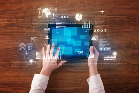 Hand holding tablet 库存照片
