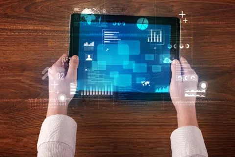 Hand holding tablet 库存照片