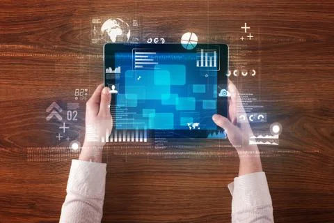 Hand holding tablet 库存照片