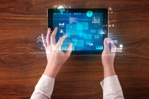 Hand holding tablet 库存照片