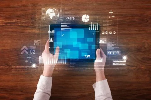 Hand holding tablet 스톡 사진