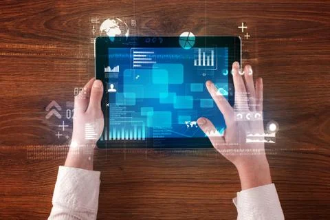 Hand holding tablet 스톡 사진