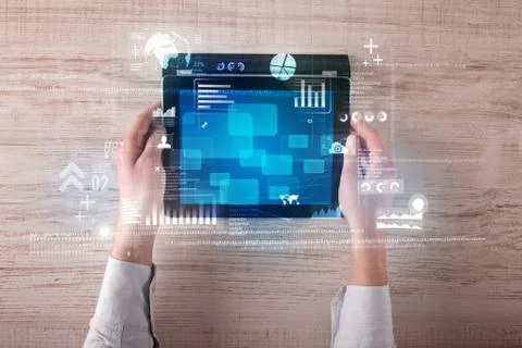 Hand holding tablet 库存照片