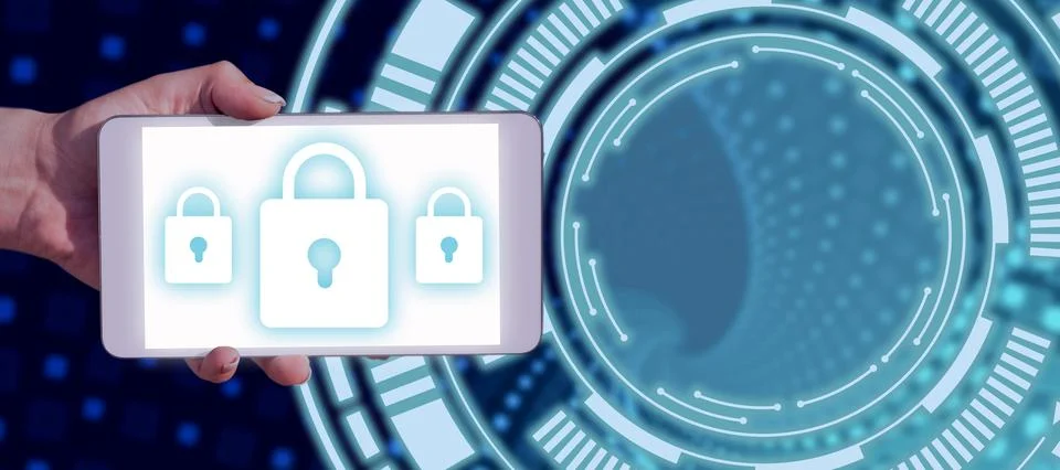 A Hand Holding A Tablet With Security Presenting Privacy In Data And Messages In Stock Photos