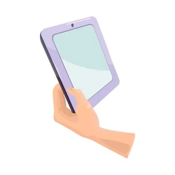 Hand holding tablet. Vector isolated cartoon illustration Stock Illustration
