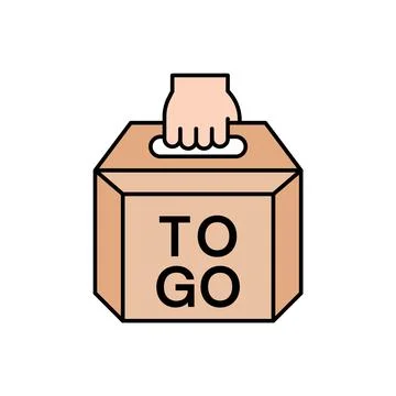 Hand Holding Tan Takeout Box To Go Icon Stock Illustration