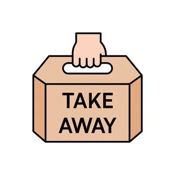 Hand Holding Tan Takeout Box Take Away Icon Stock Illustration