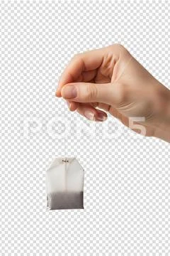 Hand holding tea bag by string isolated on transparent background PSD Template