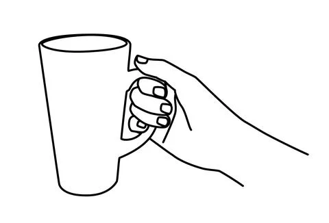 Hand holding a tea or coffee mug hand drawn with thin line Stock Illustration