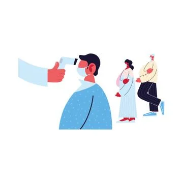 Hand holding thermometer gun checking people temperature vector design Stock Illustration