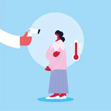 Hand holding thermometer gun checking man temperature vector design Stock Illustration