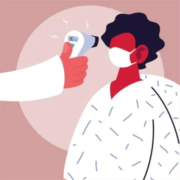 Hand holding thermometer gun checking man temperature vector design Stock Illustration