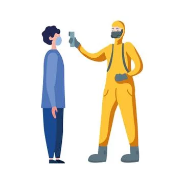 Hand holding thermometer gun checking man temperature vector design Stock Illustration