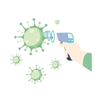 Hand holding thermometer gun checking virus vector design Stock Illustration