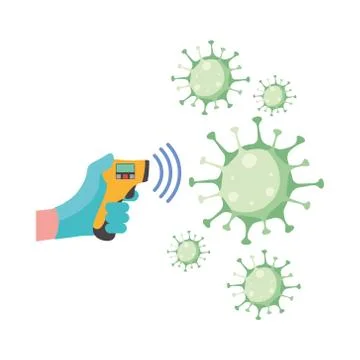 Hand holding thermometer gun checking virus vector design Stock Illustration
