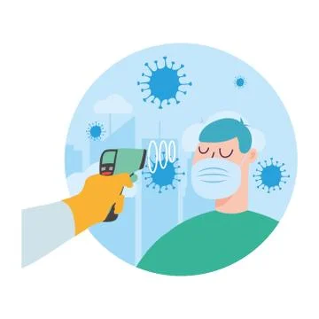 Hand holding thermometer gun checking man temperature vector design Stock Illustration