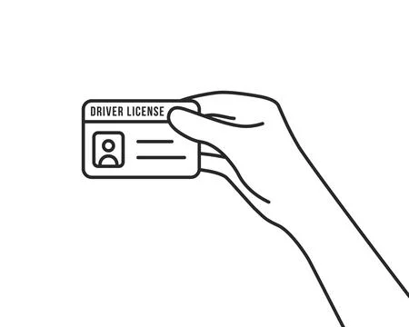 Hand holding thin line driver license Stock-Illustration