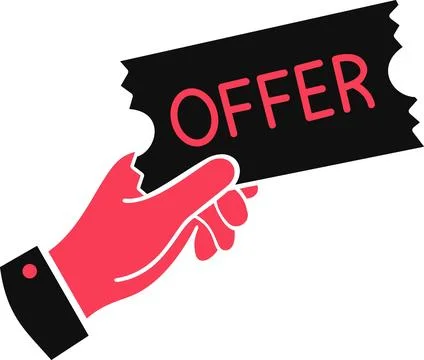 Hand holding ticket with offer text graphic icon 库存插图