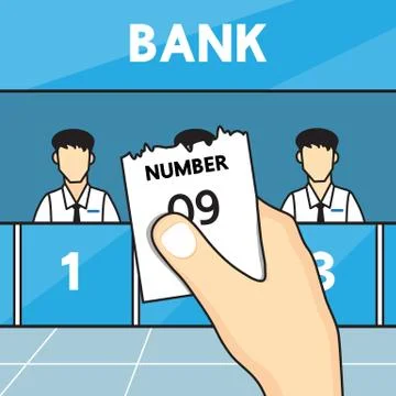 Hand holding ticket queue in the bank. Stock Illustration
