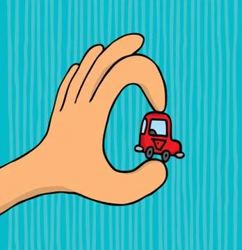 Hand holding tiny car Stock Illustration