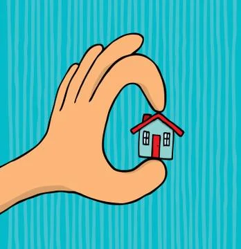 Hand holding tiny house Illustrazione stock