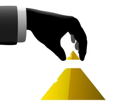 Hand holding the top section of pyramid and going to put it in place Stock Illustration