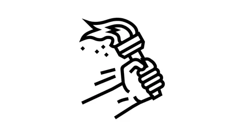 Hand holding torch progress line icon animation Stock Footage 326128485