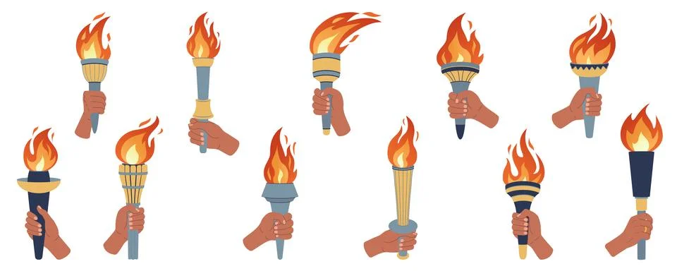 Hand holding a torch. Vector set. Vector illustration. Stock Illustration