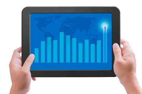 Hand holding touch pad pc with higher graph Stock Photos