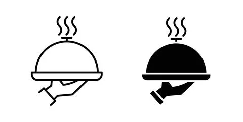 Hand holding tray icon collection in black, Line icons, flat symbols Stock Illustration
