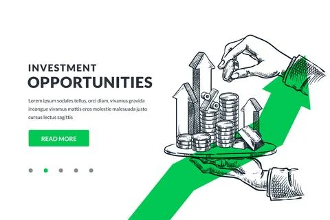 Hand holding tray with stack of coins, gold, arrows. Vector sketch illustra.. Stock Illustration