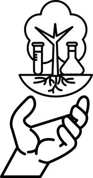 Hand holding a tree with a bottle of liquid and a bottle of liquid Illustrazione stock