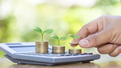 The hand holding the tree that grows on the coin includes the sapling, the .. Stock Photos