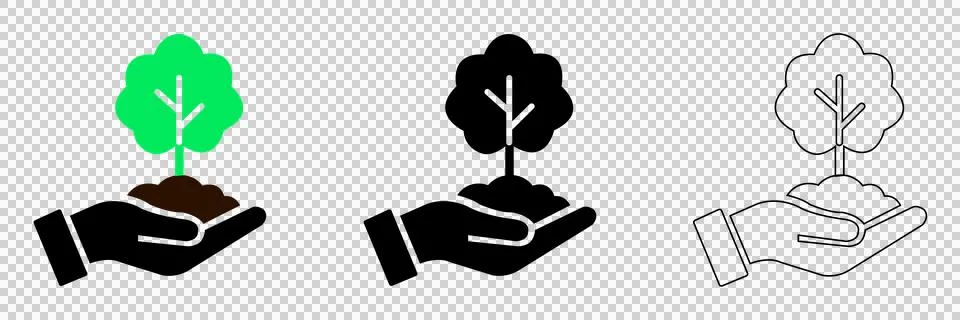 Hand holding tree icon set for environmental sustainability and nature 库存插图