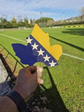 Hand holding a tree leaf with the flag of bosnian Stock Photos