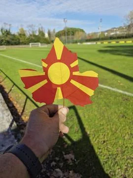 Hand holding a tree leaf with the flag of Macedonia Stock Photos