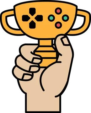 A hand holding a trophy with a controller on top Stock Illustration