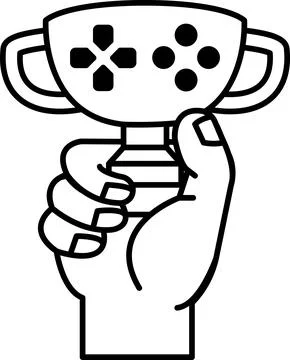 Hand holding a trophy with a controller on top Stock Illustration