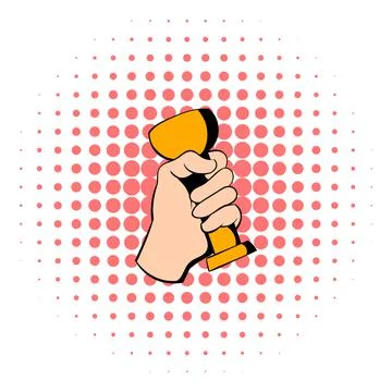 Hand holding trophy cup icon, comics style Illustrazione stock