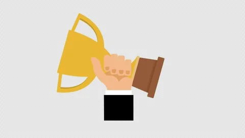 Hand Holding Trophy Cup Symbolizing Victory Achievement and Business Success Stock Footage 339780716