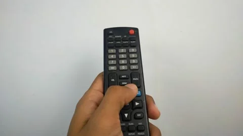 Hand holding tv remote Stock Footage 208306489