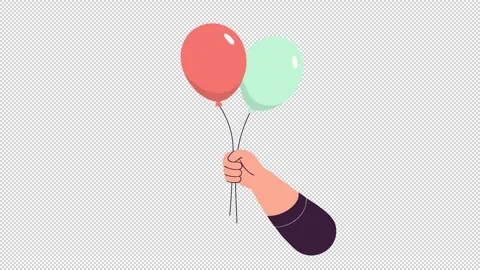 A hand holding two balloons. Animation of balloons in a hand. Cartoon Stock Footage 324099106