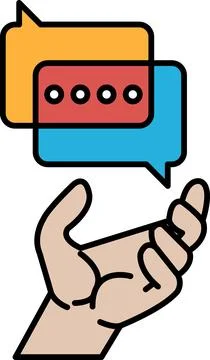 A hand holding two speech bubbles, one blue and one red Stock Illustration