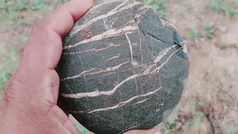 Hand Holding A Unique Striped River Rock Found In Nature Stock Footage 333494109