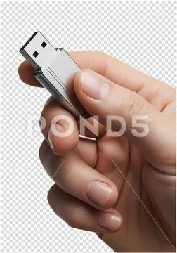 Hand holding usb flash drive isolated on transparent background PSD Template