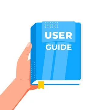 Hand holding user guide book with bookmark ribbon Stock Illustration